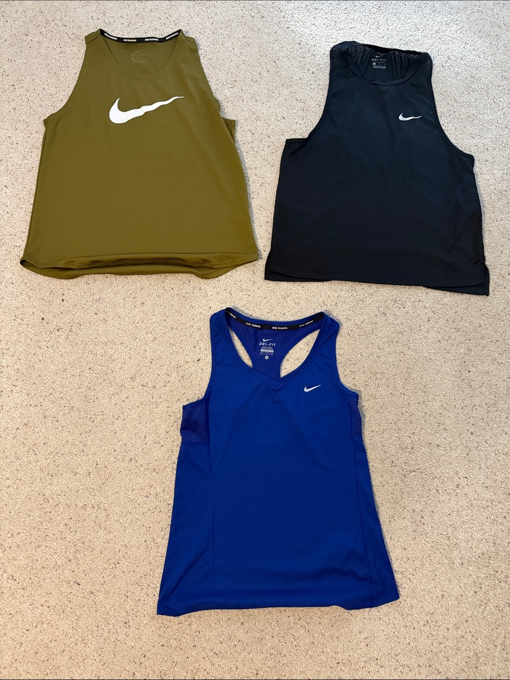 Nike Dri Fit Women’s Tank Tops Trio - Olive Green, Black, Royal Blue